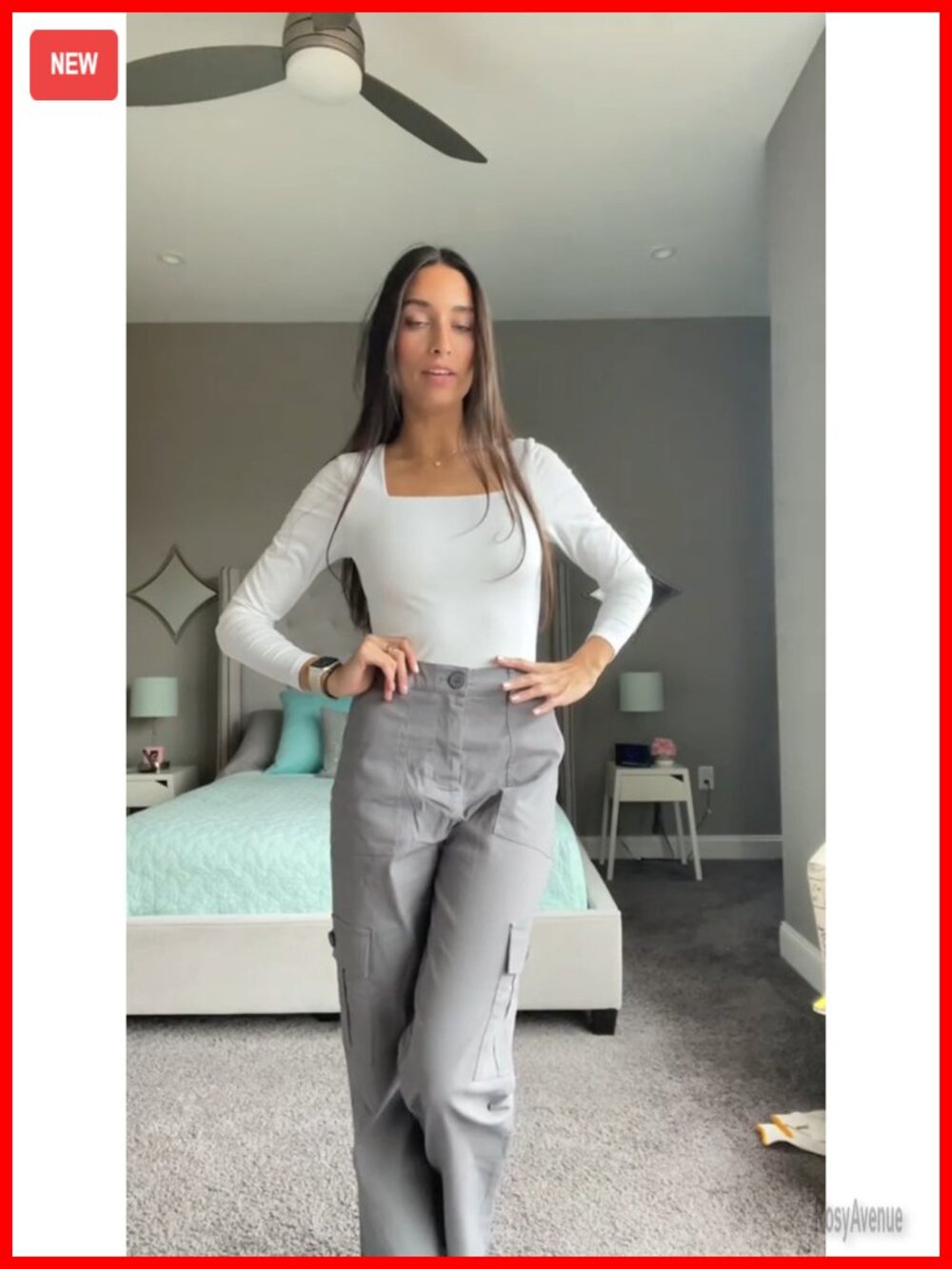 High Waisted Cargo Pants Y2K Streetwear Baggy Stretchy 6 Pockets Drawstring - Picture 4 of 6